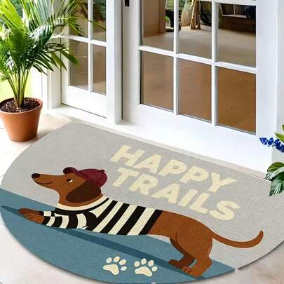 1pc Cute Dog Semicircle Doormat, Small Rug, Welcome Mat, Carpet, Floor Mat, Outdoor Doormat, Kitchen Rug, Home Decor, Front Door Mat, Area Small Rug, Outdoor Mat, Home Decor, Area Rug, Garden Rug, Washable Rug, Plush Rug, Thick Rug, Fluffy Rug, Autumn/Winter Rug