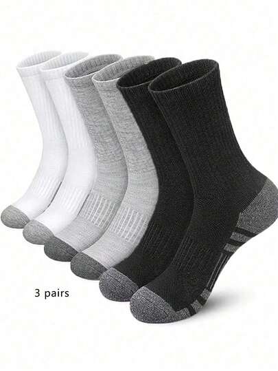 3 Pairs Colorblock Sports Socks, Boys' Mid-Calf Socks, Knit Fabric, Soft, Breathable, Comfortable, Casual, Suitable For 10-18 Years Old Teenagers, Great For Outdoor Activities And Daily Wear