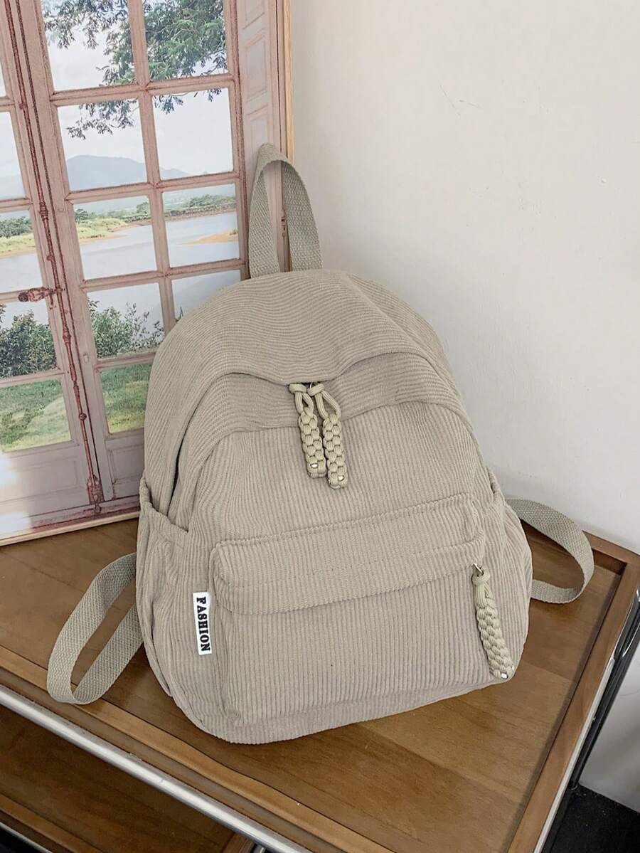 Ba lô thời trang tối giản, đa năng, chất liệu vải nhung kẻ màu trơn dành cho nữ.