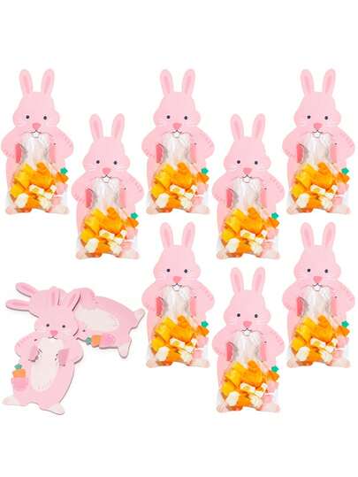 30pcs Large Easter Bunny Plastic Bags, Easter Bunny Cookie Candy Bags, Cartoon Animal Self-Adhesive Decorative Bags, Baking DIY Plastic Bags, Cute Bunny Cartoon Gift Bags, Suitable For Party Gifts And Decorations, Easter Birthday Party