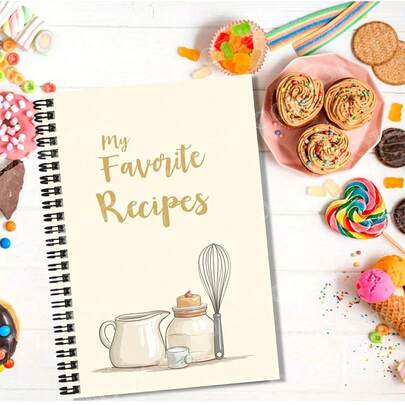 1 pieza Cuaderno de recetas con espiral con elementos de cocina de estilo nórdico dibujados a mano, cubierta impresa "Mis recetas favoritas", adecuado para registrar recetas apreciadas, tomar notas sobre nuevos platos y memorandos diarios, un artículo pensativo para amantes de la comida