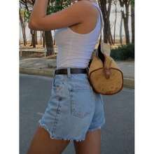 新款春夏欧美复古水洗蓝性感优雅毛边休闲百搭经典牛仔短裤 - 淺色水洗藍 - 查看 3