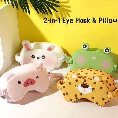 1 Pc Cartoon Pattern 2-In-1 Eye Mask & Pillow Design, Double-Sided Silk-Like Breathable Sleep Eye Mask, Relieves Eye Fatigue, Ideal For Girls' Naps, Blackout Eye Mask, Non-Tight & Ear-Friendly