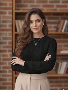 Women's Knitted Sweater With Long Sleeves, Knit Details, Winter Style, Round Neck, Textured - Romania - Xem 4