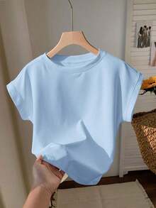 2026 SUMMER TopComfortcana Women's Casual Coffee Brown Round Neck Short Sleeve T-Shirt, SummerLoose And Comfortableshirt - 淺藍色 - 查看 12