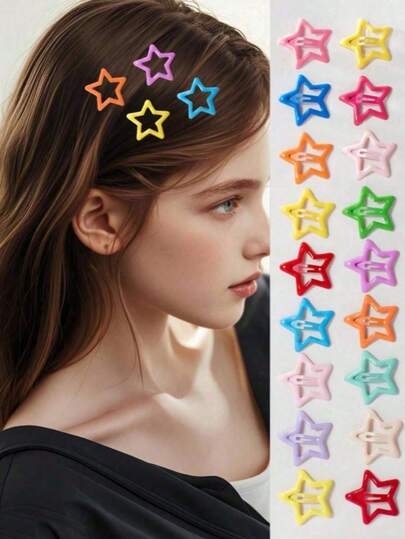 20pcs Assorted Color Star Shaped Hair Clips Street, Mixed Style Star Shaped Hair Clips, Fashionable Versatile Star Hair Accessories, Hair Accessories Women, Hair Accessory, Hair Accessories, Hair Tools, Curly Hair Accessory, Fall, Travel, Hair Tools, Accessories Women, Hair Stuff, Fall