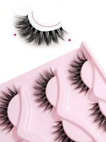 5 Pairs Of Natural Looking Fake Mink Eyelashes With Transparent Bands, Slim Crossed Fluffy Eyelashes, Full Eyelash Stripes - Black - View 3