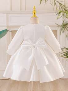 Baby Girls' Dress, Spring Autumn Outfit, Children Gift Dress, Princess Flower Girl Party Dress For Wedding - White - View 4