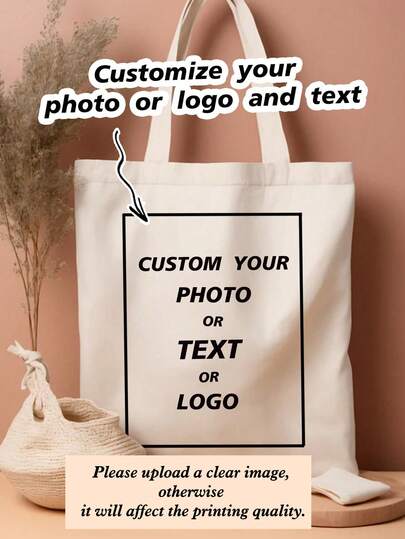 1 Pc Of Personalized Canvas Bag With Custom Text Or Images. Perfect For Casual Shopping, This Tote Or Crossbody Bag Features A Large Capacity, Lightweight, And Stylish Design. The Lettered Design Is Portable, Versatile, And Highly Practical.