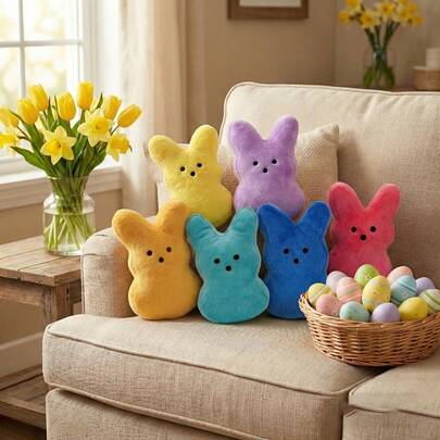 1 pieza/6 piezas Muñeco de peluche de conejo de Pascua, muñeco de conejo de dibujos animados, lindo conejito de Pascua de peluche, conejito de peluche alegre, decoración elegante para fiestas, decoración de conejito de peluche suave, regalo ideal para Pascua, Día de la Madre y Día de San Valentín