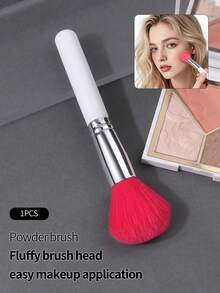 1支白色弧形散粉刷，可作修容刷、高光刷、腮红刷，大号圆形化妆刷，软毛化妆刷 - 白色 - 查看 4
