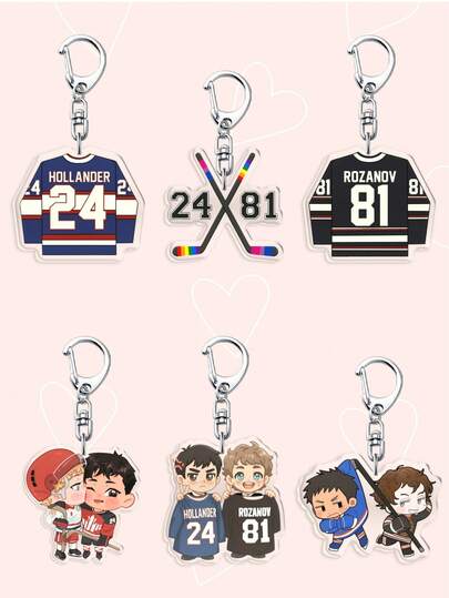 1/6pcs Cute "Fierce Competition" Cartoon Character Acrylic Keychain, Movie Merchandise, Bag Charm, Car Decor, Backpack Accessory, Collectible, Hanging Decoration, Birthday Gift, Party Favor