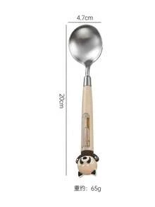 304 Stainless Steel Cartoon Raccoon Shaped Fork & Spoon With Plastic PP Handle, Children's Tableware, Household - Silver - View 11