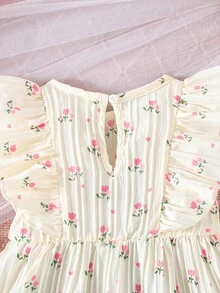 Summer Baby Girl Ditsy Floral Dress, Baby GirlCasual Sweet Cute Mini Dress - Apricot - View 5