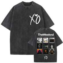Vintage Washed Weeknd XO Music Album Graphic-Shirt Men's Hop Gothic Fashion Cotton Short Sleeve Shirt Streetwear Unisex - 圖1 - 查看 8