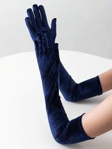 1 par de luvas longas aveludadas até o cotovelo, adequadas para festas formais. - cor sólida - Ver 12