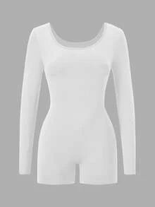 Bộ áo liền quần nữ AiTyi, kiểu dáng vừa vặn, tối giản, cổ chữ U, tôn dáng, thời trang, gợi cảm, đa năng, thích hợp cho hoạt động ngoài trời, thể thao, lễ tốt nghiệp, tựu trường, lễ Phục sinh, mùa đông, chất liệu dệt kim, tay dài, thanh lịch, màu trắng mùa xuân. - trắng - Xem 4