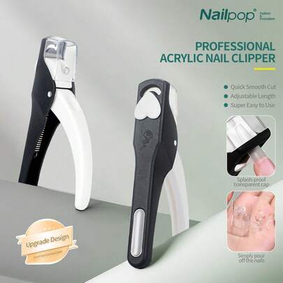 Professional Adjustable Acrylic Nail Clipper With Ruler, Catcher And Length Measurement - Triple Cutting System (45°/90°/135°) For Gel, Fake Nails, Nail Extensions, Handle - Salon And Home Use