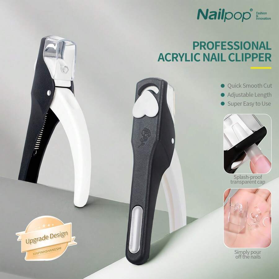 Professional Adjustable Acrylic Nail Clipper With Ruler, Catcher And Length Measurement - Triple Cutting System (45°/90°/135°) For Gel, Fake Nails, Nail Extensions, Handle - Salon And Home Use - Multicolor - View 1