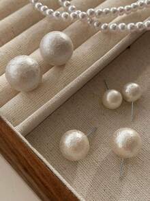 3对优雅时尚的简约仿珍珠耳环，适合女性日常及节日佩戴 - 三件套-B款 - 查看 7