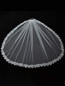 Elegant Lace Edge Wedding Veil Soft Lace Edge Single Tier Long Bridal Veil With Comb Wedding Accessories - Milky - View 8
