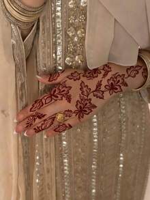 2 Sheets Full Hand Flower Design Brown Red Maroon Sexy Foot Finger Hand Tattoo Stickers Women Flower Henna Tattoo Stickers Flower Waterproof Stickers Brown Tattoo Stickers Women Body Art Stickers Wedding Party Brown Red Tattoo Stickers - Red - View 5