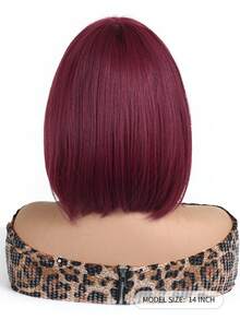 时尚12英寸橙色短波波头假发，适合女性 - 新手友好，耐热合成纤维，带刘海，适合日常佩戴和角色扮演 - 酒紅色 - 查看 8