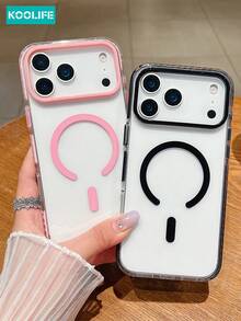 Koolife 1件磁吸高畫質手機殼，TPU+PC材質，按鈕，彩色側面鑲嵌，相機凸起保護，支援無線充電，防摔保護殼，相容 iPhone 17/17 Pro/17 Pro Max/16/15/14/13/12 Pro Max - 黑色 - View 6