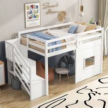 MERAX Twin Size Loft Bed With Storage Staircase And Window - White - View 3