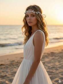 1 tiara com folha de prata e pérolas strass, acessório de cabelo para noivas e madrinhas, laço de fita para fotos de noivado. - Prata - Ver 4