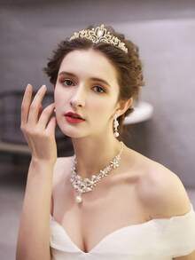 1件优雅女士金属皇冠，镶嵌水钻和玻璃石，复古奢华新娘头饰，精致新娘发饰，适合女性和女孩，适合日常佩戴、婚礼、晚宴、生日、演出和拍照等场合。 - 彩色 - 查看 4