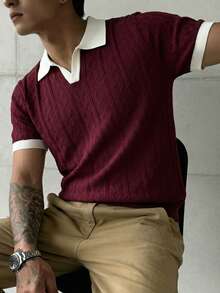 GRDR Men's Summer Round Neck Solid Color Short Sleeve Knit Sweater, Suitable For Summer Outings, Essential For Fashionable Styling - Red Violet - View 3