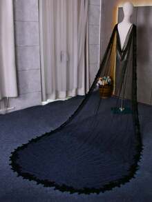 Black Bridal Cape Veil Pearl Beaded Wedding Veil Lace Edge Bolero Jacket Women Shawl Bride Accessories Wedding Coat - Multicolor - View 5