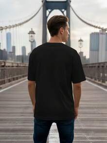 Camiseta masculina com estampa na frente 100% algodao  Primavera / Verão / Outono - Preto - Visão 2
