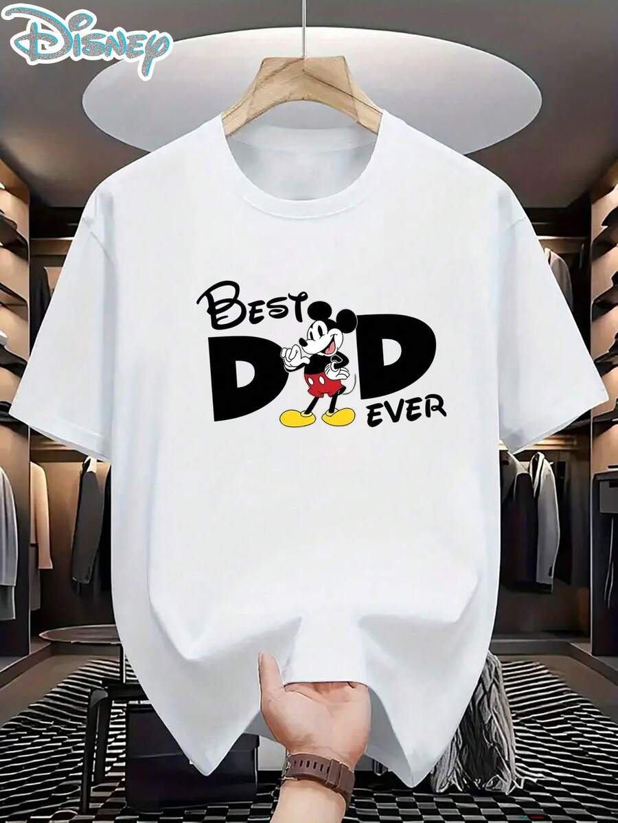 Official Authorization! 1pc Men's T-Shirts, Mickey Mouse Series, Mickey Mouse Series, T-Shirts With Round Neck, Breathable And Light, Suitable For Sports And Leisure Wear, Loose T-Shirts, Suitable For Dad's Trips And Parties, Disney, Stylish And Versatile, Simple To Wear. - 白色 - 查看 1