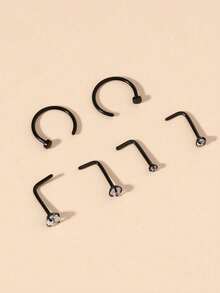 6件装不锈钢爪镶锆石鼻钉 L型迷你鼻环 面部穿刺饰品 - 彩色 - 查看 7