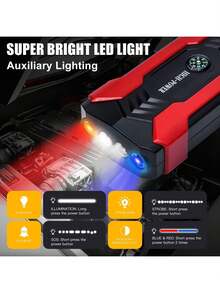 1pc Portable Multifunctional Car Battery Charger, Available In Red Or Upgraded Blue, Super Strong Car Jump Starter, Emergency LED Light, Escape Safety Hammer, Compass, Multifunction Charger, Best Companion For Emergency Situations! - Multicolor - View 8