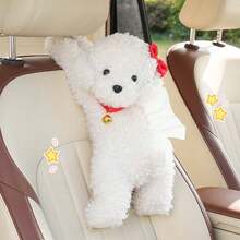 1pc Cartoon Car Plush Tissue Box, Car Seat Hanging Paper Box, Cute Teddy Dog, In Car Tissue Bag - Bell Puppy - View 8