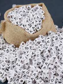 100/1000pcs/Pack White Background Black Letter Beads, 6mm Acrylic English Alphabet Square Letter Beads DIY Jewelry Making Accessories, Decorative Supplies | Overflowing Beads | Durable Bead Material For Jewelry Making - Black and White - View 53