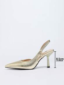 Women's Pointed Toe Chunky Heel Suede Pumps With Back Strap, Breathable Closed Toe High Heel Slingbacks For Summer - Gold - View 5
