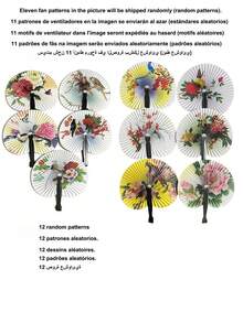 12支白色心形空白纸扇，欧式婚礼用品，DIY派对用品，心形扇，广告扇，礼品 - 花鳥扇隨機圖案 - 查看 10