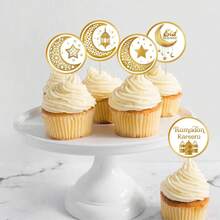 8 pezzi/24 pezzi/48 pezzi Decorazioni per cupcake per la festa di Mubarak e la celebrazione del Ramadan - Multicolore - Visualizzare 6