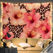 1pc 1pcs Tropical Hibiscus & Leopard Tapestry Wall Hanging - Gradient Pink Horizontal Wall Decor With Realistic Hibiscus Flowers & Leopard Print, Suitable For Living Room, Patio, Bedroom, Vacation Home Decor, Event Backdrop Aesthetic Wall Hanging Tapestry Multi-Use Blanket Decor Tapestry , Room Decor, Wall Decor, Wall Art, Flags, Home Decor For New Year,Valentine's Day-60"X40"; 60"X50"; 80"X 60"; 90"X60" - Default - 查看 2