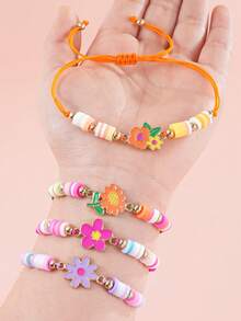6件套铜镀锌合金向日葵雏菊吊坠可调节手链，适合女孩佩戴 - 彩色 - 查看 9