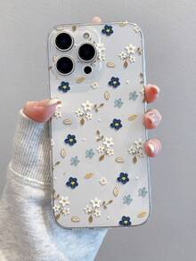 1pc Fashion Creative Blue & White Floral Leaf Painted Pattern Transparent Soft TPU Phone Case, Anti-Fall Anti-Scratch Anti-Fingerprint, Camera Lens Protection, Compatible With Apple, Nothing, Compatible With Pixel, Compatible With INFINIX, Compatible With Redmi - Multicolor - View 4