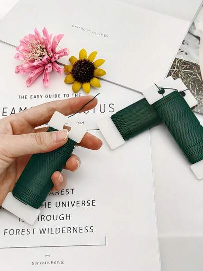 鲜艳绿色花卉图案柔软灵活的花艺铁丝，绿色铁丝DIY花艺材料，适用于手工制作，可用于DIY、花环、插花和其他手工艺品，春季家居装饰配件