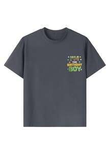 Young Boy Casual Graphic Print Crew Neck Short Sleeve T-Shirt, Summer Top - Dark Grey - View 7