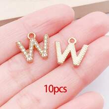 10/26 piezas Encantos de letras del alfabeto A-Z con rhinestones y cristales brillantes para DIY de pulseras, collares, aretes, gargantillas y manualidades - Dorado - Ver 19