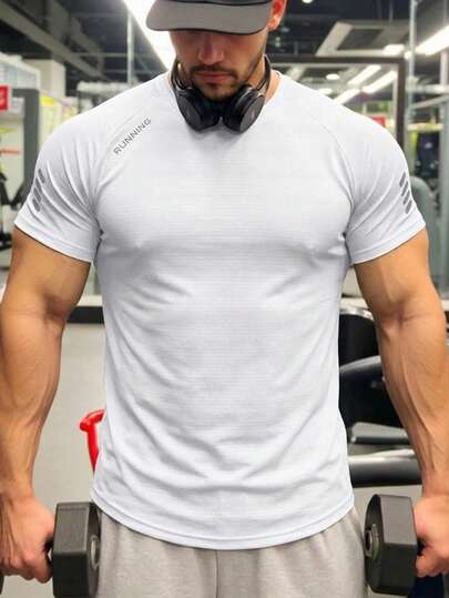 3pcs Men's Breathable Mesh Round Neck Letter Print Short Sleeve T-Shirts, Suitable For Sports, Outdoor, Casual Wear