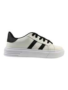 Tenis Casual Branco com Preto Feminino  Macio Lançamento Original - Preto e Branco - Visão 3